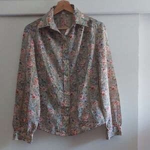 Vintage Bohemian Floral Button Front Blouse Western Festival Victorian 11/12 M/L